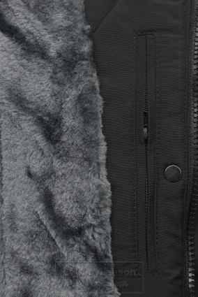 Czarna kurtka zimowa z szarym pluszem