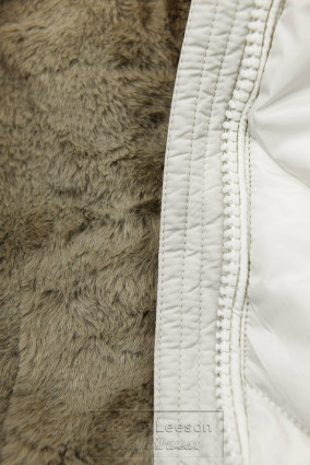 Kremowa pikowana kurtka zimowa z odpinanym kapturem