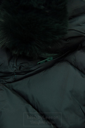 Ciemnozielona pikowana kurtka zimowa z odpinanym kapturem