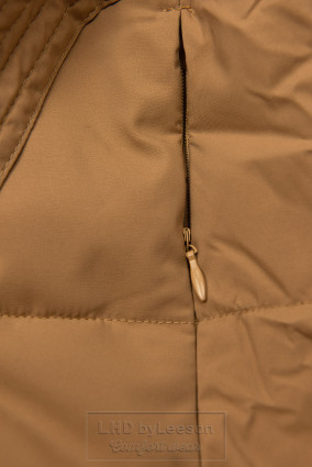 Brązowa pikowana kurtka zimowa z paskiem