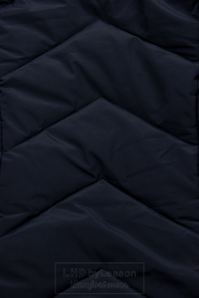 Granatowa pikowana kurtka zimowa z odpinaną kapturem