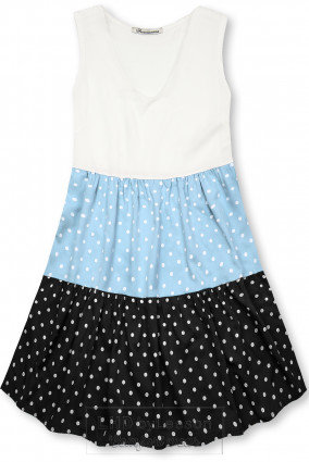 Sukienka w kropki z wiskozy biała/niebieska/czarna