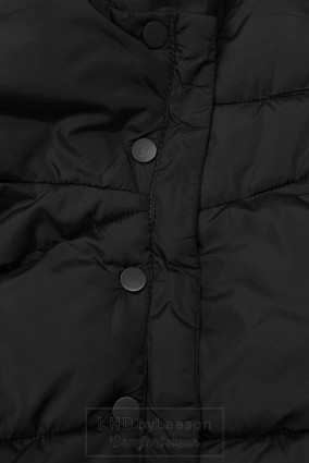 Czarna pikowana kurtka zimowa z wysokim kołnierzem