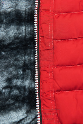 Zimowa pikowana kurtka z kapturem czerwona