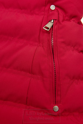 Czerwona zimowa kurtka z szarym pluszem
