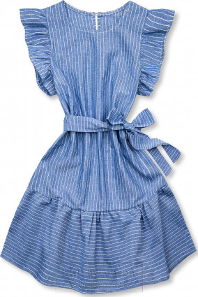 Niebiesko-biała sukienka w paski z falbankami