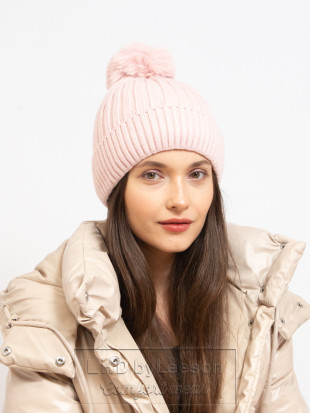 Zimowa ciepła różowa czapka z pomponem