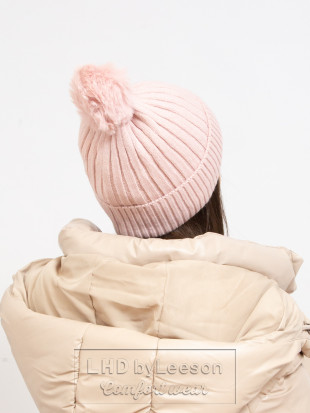 Zimowa ciepła różowa czapka z pomponem