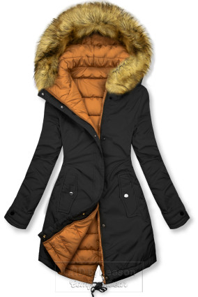 Dwustronna kurtka zimowa z futerkiem czarna/karmelowa