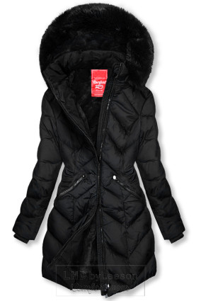 Czarna pikowana kurtka zimowa z odpinanym kapturem