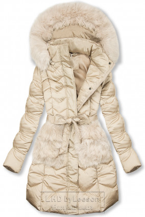 Zimowa pikowana kurtka z paskiem biała