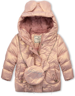 Różowa zimowa dziewczęca kurtka z torebką