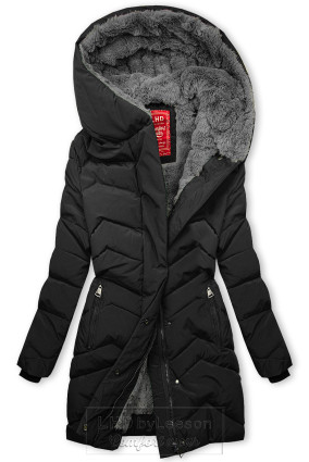 Czarna pikowana kurtka zimowa z pluszem