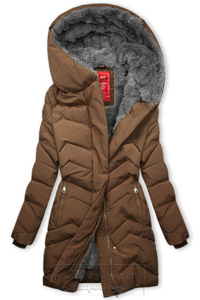 Brązowa pikowana kurtka zimowa z pluszem