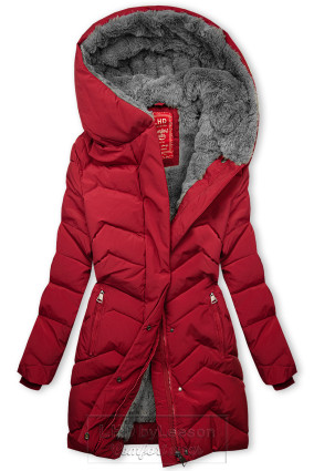 Czierwona pikowana kurtka zimowa z pluszem