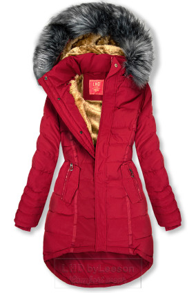 Czerwona pikowana kurtka zimowa z kapturem