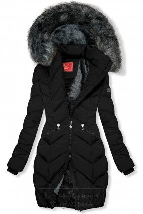 Czarna pikowana kurtka zimowa z odpinaną kapturem