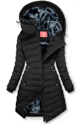 Czarna zimowa kurtka z szarym pluszem