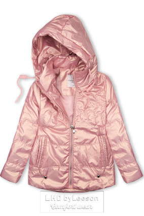 Perłowo-różowa kurtka przejściowa z kapturem