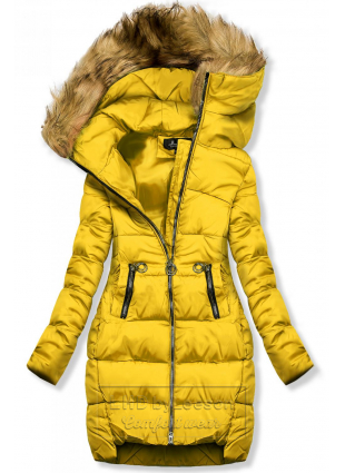 Żółta kurtka zimowa z kapturem