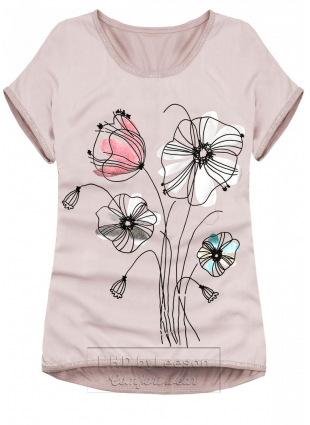 Jasnoróżowa bluzka z nadrukiem kwiatów