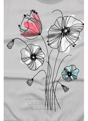 Szara bluzka z nadrukiem kwiatów