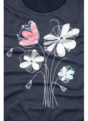 Granatowa bluzka z nadrukiem kwiatów