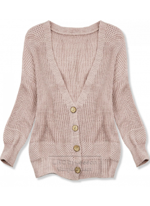 Pudrowo-różowy dzianinowy sweter na guziki