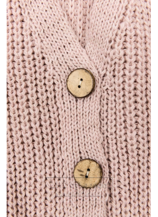 Pudrowo-różowy dzianinowy sweter na guziki