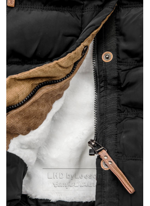 Czarna zimowa pikowana kurtka z pluszową podszewką