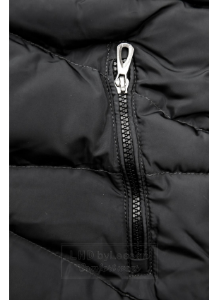 Szara pikowana kurtka zimowa z pluszową podszewką