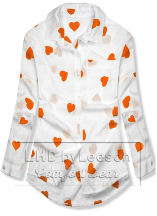 Koszula z motywem serduszek biało/pomarańczowa