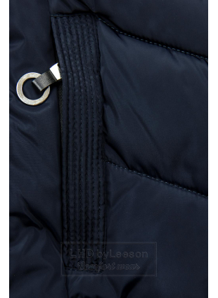 Granatowa pikowana kurtka z futerkiem