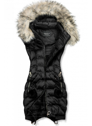 Czarna wydłużona kurtka zimowa/kamizelka