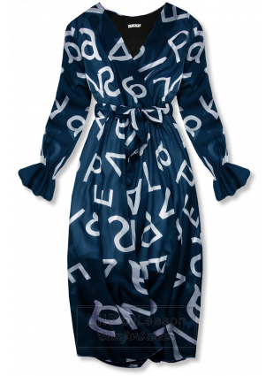 Granatowa midi sukienka z nadrukiem w motywie liter