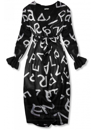 Czarna midi sukienka z nadrukiem w motywie liter