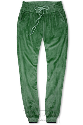 Zielone spodnie z troczkami w pasie