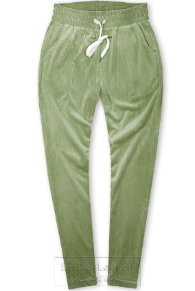 Zielone spodnie codzienne ze sztruksowym wzorem
