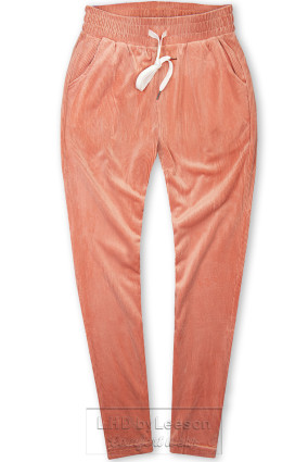 Łososiowo-różowe spodnie codzienne ze sztruksowym wzorem