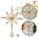 Złota LED dekoracja na choinkę, gwiazda