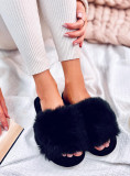 Kapcie futrzane open toe KEMARS CZARNE