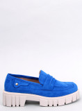 Zamszowe mokasyny damskie na platformie NIEBIESKIE