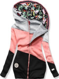 Szaro-morelowo-czarna bluza w pasy