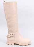 Oficerki damskie z łańcuszkiem BEIGE