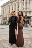 Drapowana sukienka z odkrytymi plecami w kolorze brązowym