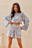 Bluzka crop z lnem Bianca – niebieska