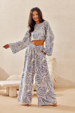 Bluzka crop z lnem Bianca – niebieska