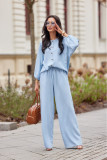Niebieskie szerokie spodnie z tkaniny Tencel