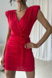 Czerwona mini sukienka z kopertowym dekoltem