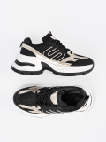 Czarne damskie sneakersy ze złotymi wstawkami